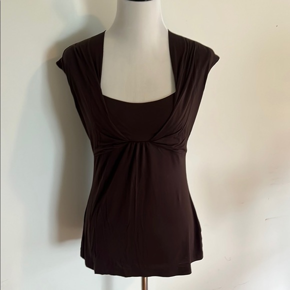 Banana Republic Tops - Banana Republic Brown Fitted Ruched Cap Sleeve Blouse